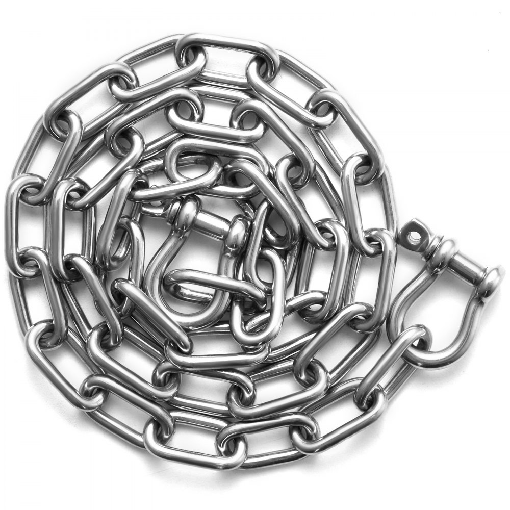 VEVOR Boat Anchor Chain Stainless Steel Lead Chain 1/4" x 4' with Two Shackles - CYML316BXG4FGETIMV0
