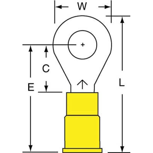 Terminal de anillo de vinilo de 12-10 AWG con terminal de 1/4" de perno - PK500 - MV10-14R/SK