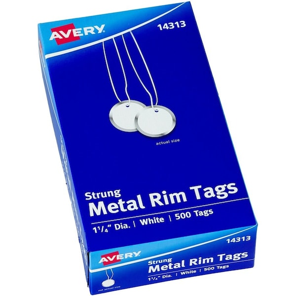 Avery Metal Rim Key Tags, White, Metal, Key Tag, 500 PK - AVE14313