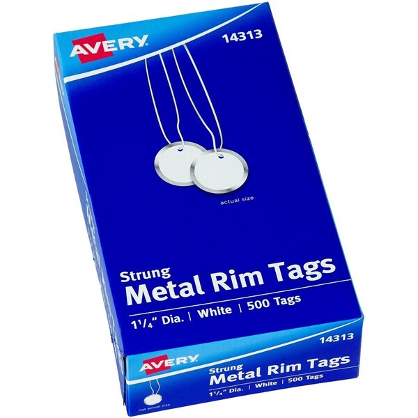 Avery Metal Rim Key Tags, White, Metal, Key Tag, 500 PK - AVE14313