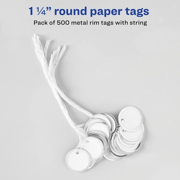 Avery Metal Rim Key Tags, White, Metal, Key Tag, 500 PK - AVE14313