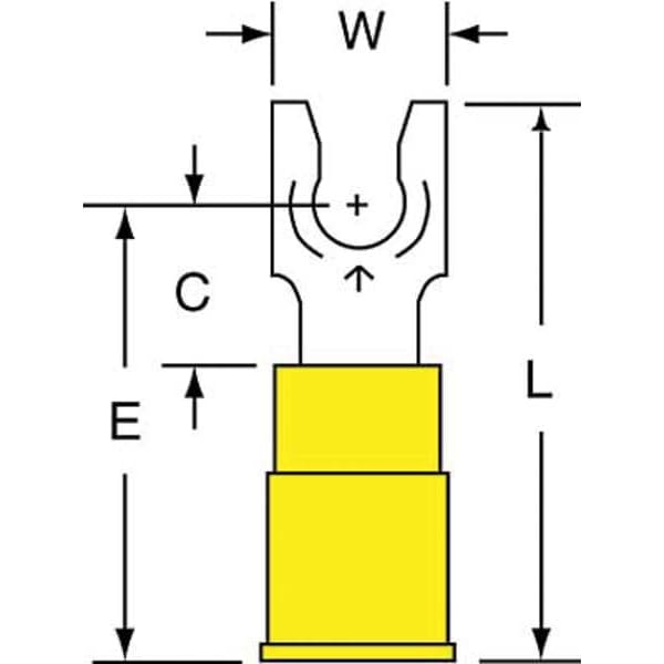 Terminal de horquilla de bloqueo de vinilo para cables de calibre 12-10 AWG con perno de calibre #8, empaque de 500 unidades - MVU10-8FLK