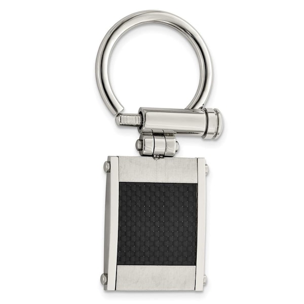 Finest Gold Stainless Steel Brushed & Polished Black Carbon Fiber Inlay Key Ring - UBSSRK101