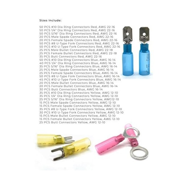 Conjunto de conectores terminales termoencogibles de grado marino de Boltsandnuts.com - 960 piezas - Kit de surtido #407