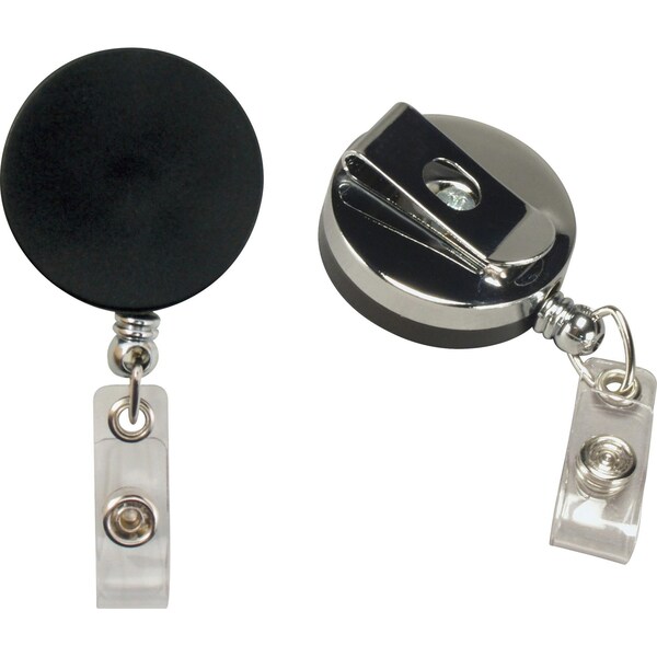 Baumgartens Reel, Id Card, W/Nylon Cord, Black, Plastic, Badge Holder - 68814