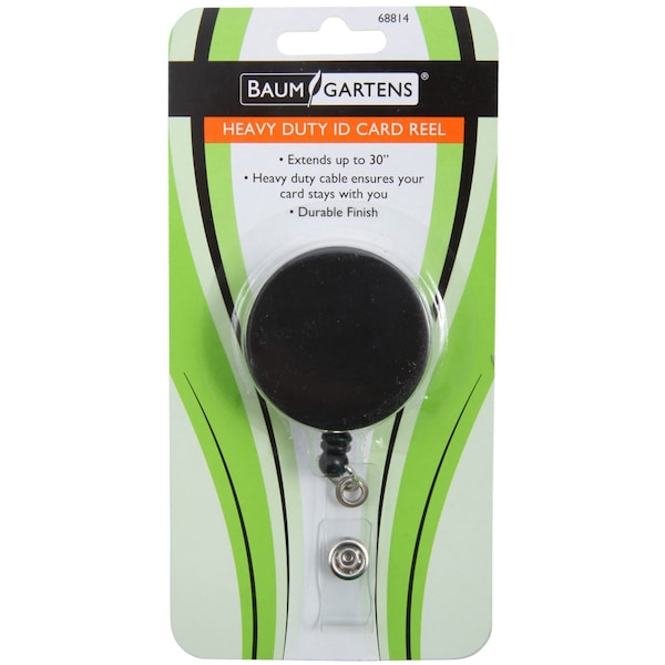 Baumgartens Reel, Id Card, W/Nylon Cord, Black, Plastic, Badge Holder - 68814