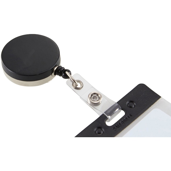 Baumgartens Reel, Id Card, W/Nylon Cord, Black, Plastic, Badge Holder - 68814