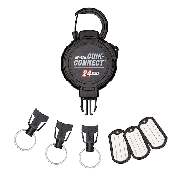 Key-Bak 24-KEY Capacity Retratractable Keychain 3 interchangeable key rings CARABINER attachment, 36" reach - 0KM2-34A24