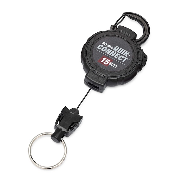 Key-Bak 15-KEY Capacity Retratractable Keychain 3 interchangeable key rings CARABINER attachment, 48" reach - 0KM2-43A24