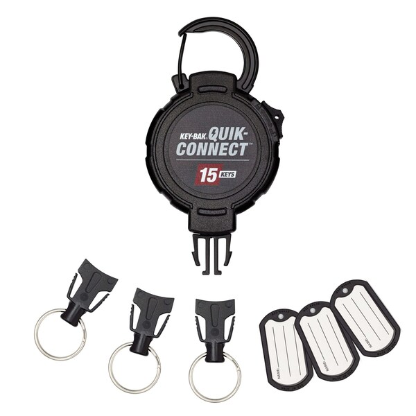 Key-Bak 15-KEY Capacity Retratractable Keychain 3 interchangeable key rings CARABINER attachment, 48" reach - 0KM2-43A24