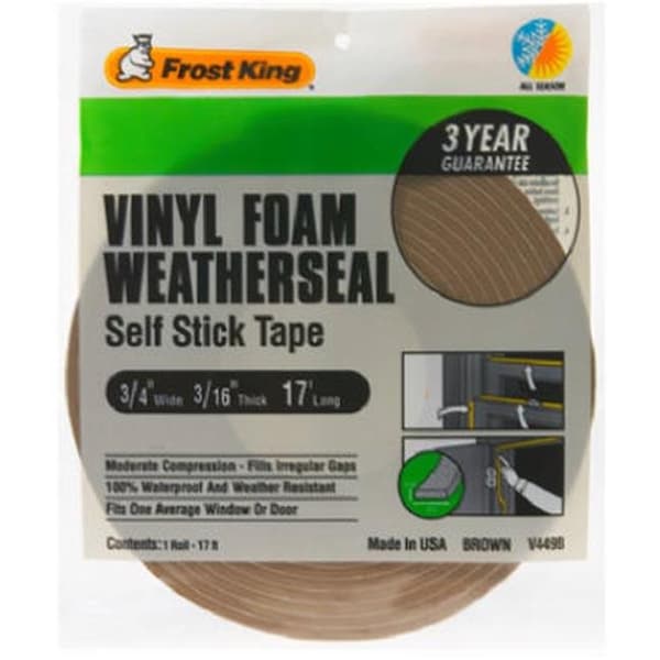 Thermwell Products Thermwell V449BH 0.75 x 0.19 in. x 17 ft. Brown Vinyl Foam Weather-Strip Tape - 174394