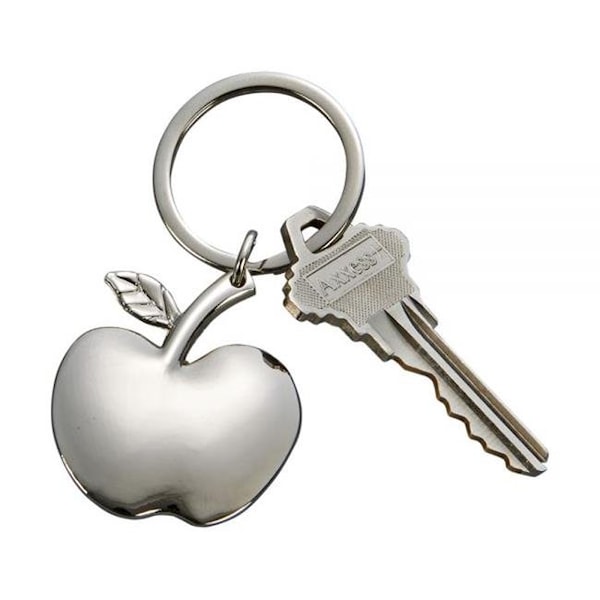 Surprise 3 in. Bright Apple Shaped Key Chain; Nickel Plated - Silver - SU212639