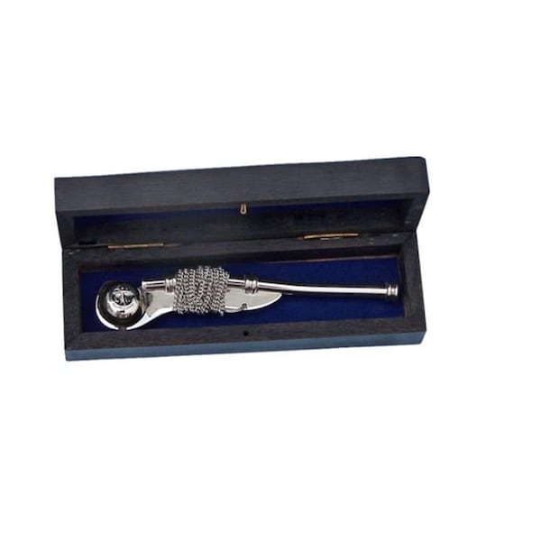 Handcrafted Model Ships Chrome Boatswain Bosun Whistle 5 in. With Black Rosewood Box - K-236-CH
