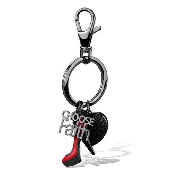 Alamode Women IP Light Black Stainless Steel Key Ring with Top Grade Crystal in Jet - TK2795