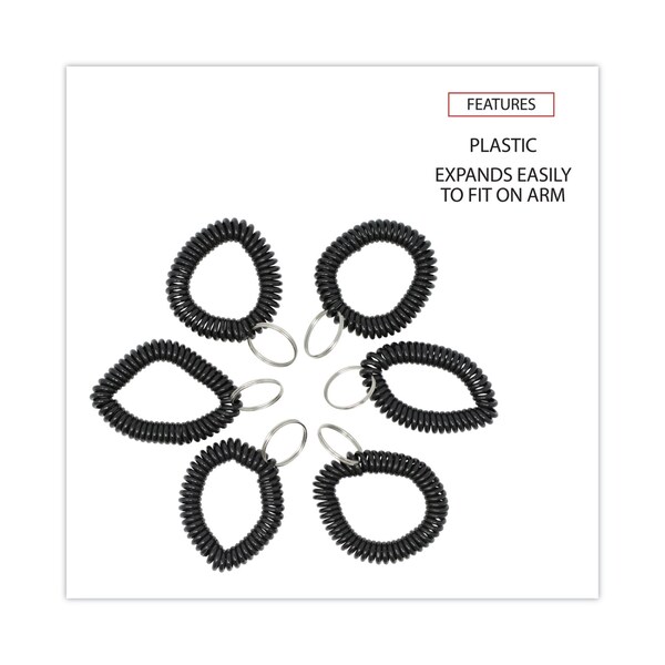 Universal Wrist Coil Plus Key Ring, Plastic, Black, 6PK - UNV56050