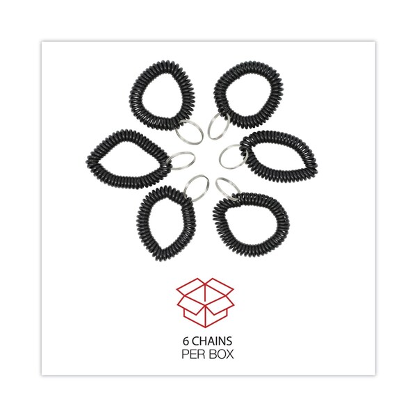 Universal Wrist Coil Plus Key Ring, Plastic, Black, 6PK - UNV56050