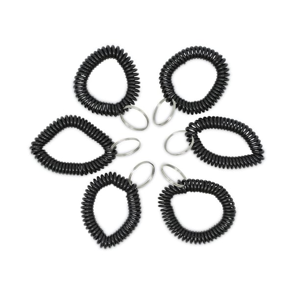 Universal Wrist Coil Plus Key Ring, Plastic, Black, 6PK - UNV56050