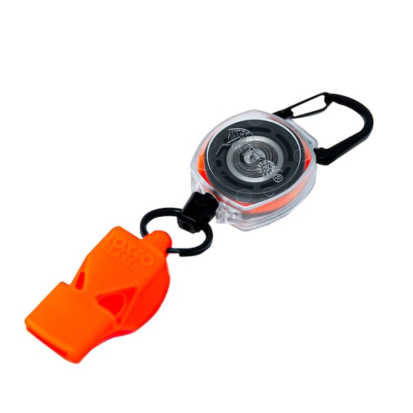 Key-Bak Whistle-Safe Open-Carry, Clear Body, 24 in. Orange Cord, Carabiner, Split Ring with Fox 40 Whistle - 0KBP-00454