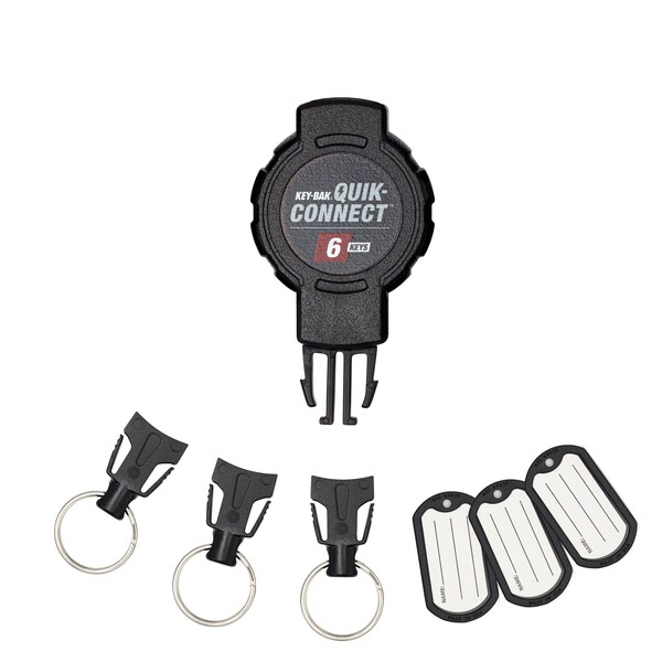 Key-Bak 6-KEY Capacity Retratractable Keychain 3 interchangeable key rings Belt Clip attachment, 24" reach - 0KM2-11A14