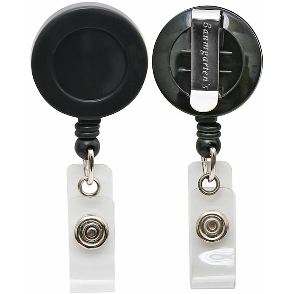 Baumgartens Reel, Badge, Retractable, Bk, PK25, Black, Plastic, Badge Holder, 25 PK - 68424