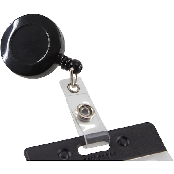 Baumgartens Reel, Badge, Retractable, Bk, PK25, Black, Plastic, Badge Holder, 25 PK - 68424