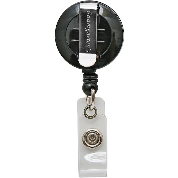 Baumgartens Reel, Badge, Retractable, Bk, PK25, Black, Plastic, Badge Holder, 25 PK - 68424