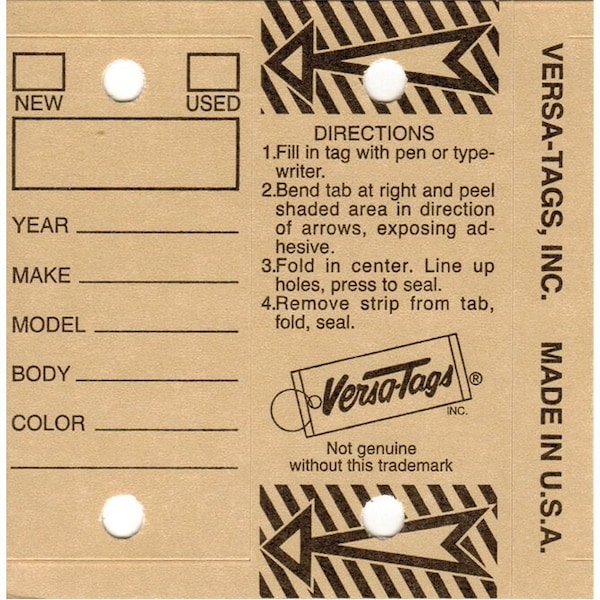 Car Dealer Depot Genuine Versa-Tag Key Tags: Tan Pk - 418