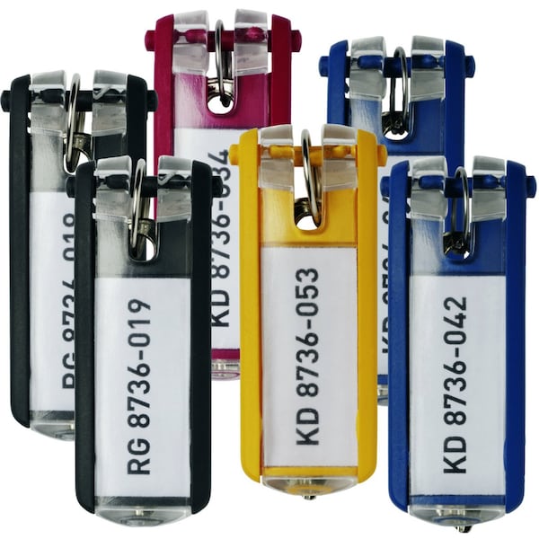 Durable Office Products Key Tag, Red, Plastic, Open/Close, Unfinished 6 PK - 195703