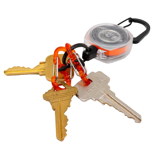 Key-Bak Sidekick, Clear, Orange 24in Cord Made with DuPont Kevlar, Carabiner, 2 Microlock Key Holder POLY - 0KB2-0D244