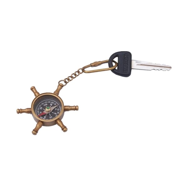 Handcrafted Model Ships Antique Brass Ships Wheel Compass Key Chain - 5 in. - K-245-AN
