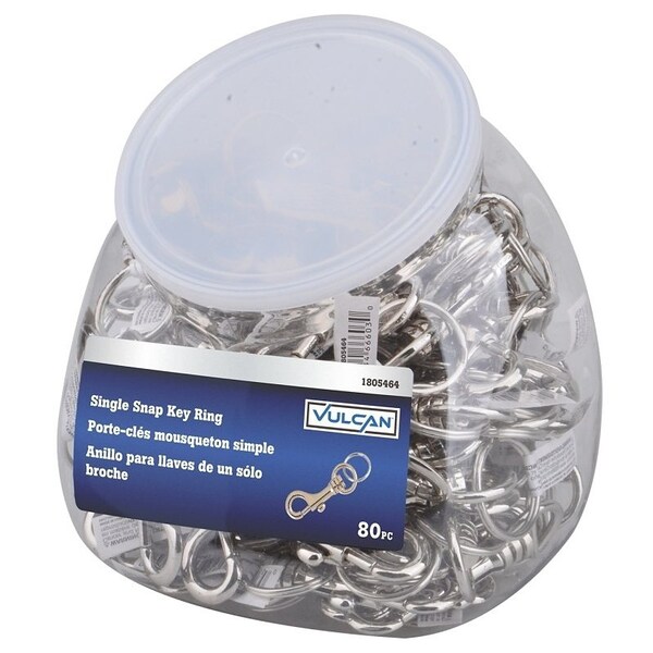 Vulcan Key Ring, Key Ring Ring, 1-1/8 in Dia Ring, Steel Case, Nickel plated - EH97058