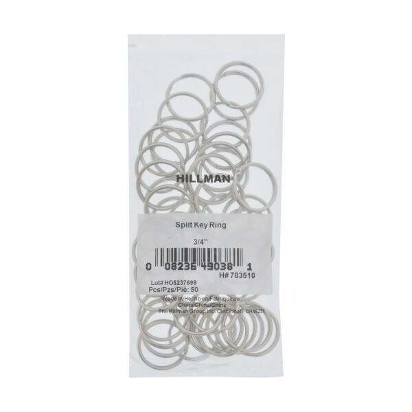 Hillman HILLMAN 3/4 in. D Tempered Steel Silver Split Rings Key Ring, PK50 - 703510