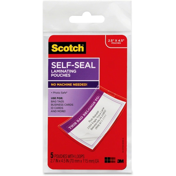 Scotch Tag, Lam, Self, Luggage, Glossy, PK5, Clear, Laminating Pouch, Thick Gloss 5 PK - LS8535G