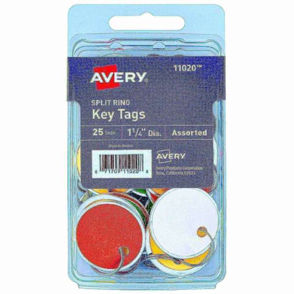 Avery Metal Rim Key Tags, 1-1/4" Diamete, PK25, 25 PK - 11020