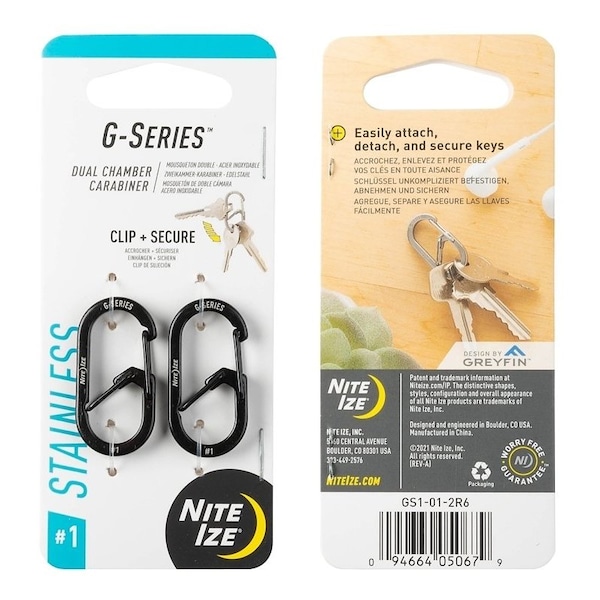 Nite Ize G Series Dual Carabiner, 1.42 in OAL, Stainless Steel, Black - GS1-01-2R6