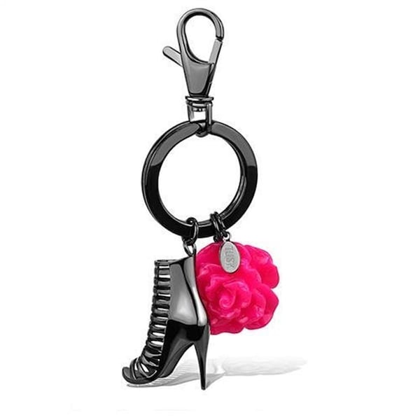 Alamode Women IP Light Black Stainless Steel Key Ring with Synthetic in Rose - TK2718