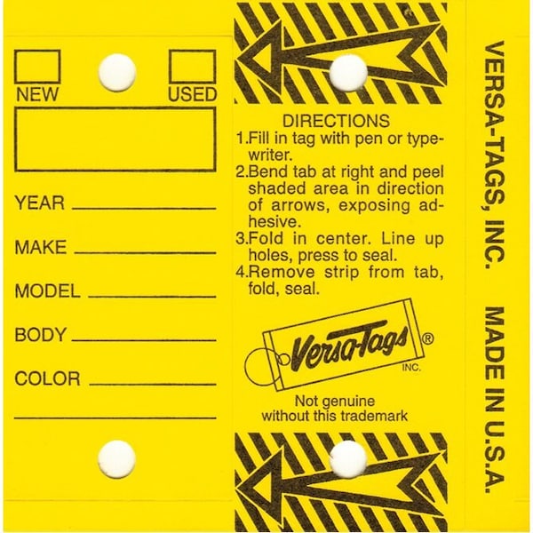 Car Dealer Depot Genuine Versa-Tag Key Tags: Yellow Pk - 412