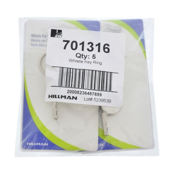 Hillman HILLMAN Metal/Plastic Silver Whistle Key Chain, PK5 - 701316