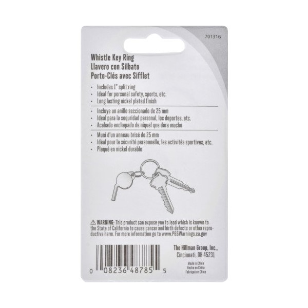 Hillman HILLMAN Metal/Plastic Silver Whistle Key Chain, PK5 - 701316