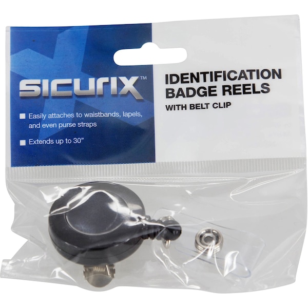 Baumgartens Reel, Id Card, W/Clip, Bk, Black, Plastic, Badge Holder - 68844