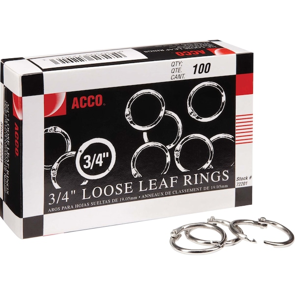 Acco Ring, Leaf, Loose, 3/4", PK100, Silver, Nickel, Book Ring, 100 PK - 72201
