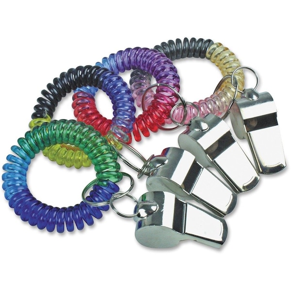 The Pencil Grip Wrist Coil Whistle, Tri-Color, Stainless Steel, Key Ring - TPG26201