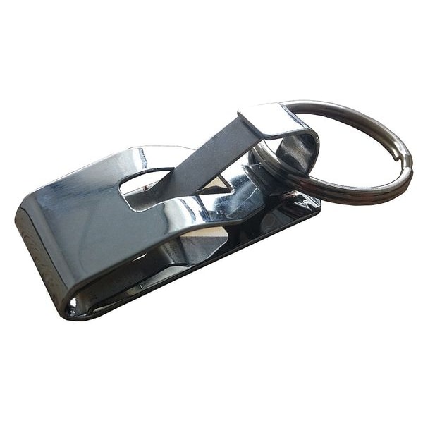 Zoro Select Belt Key Holder, Silver, Spring Stainless Steel, Clip-On Belt Hook - 25PA32
