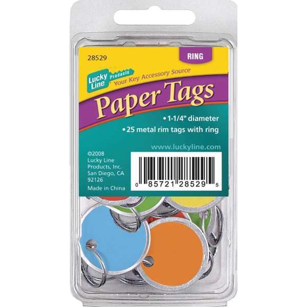 Lucky Line Key Tag, Multi-Color, Metal Alloy, Paper, Metal-Rimmed Ring, 25 PK - 28529