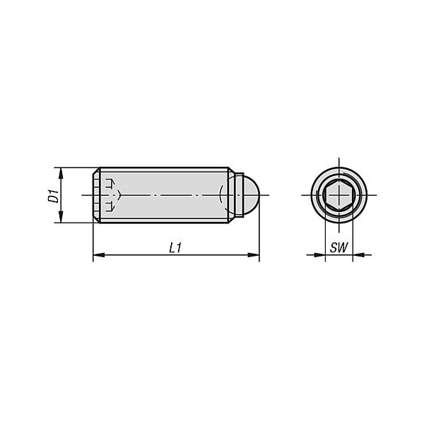 Kipp Ball-end thrust screws without head stainless steel with full ball - K0384.10825