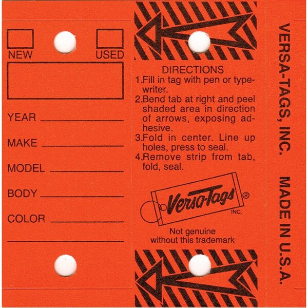 Car Dealer Depot Genuine Versa-Tag Key Tags: Orange Pk - 416