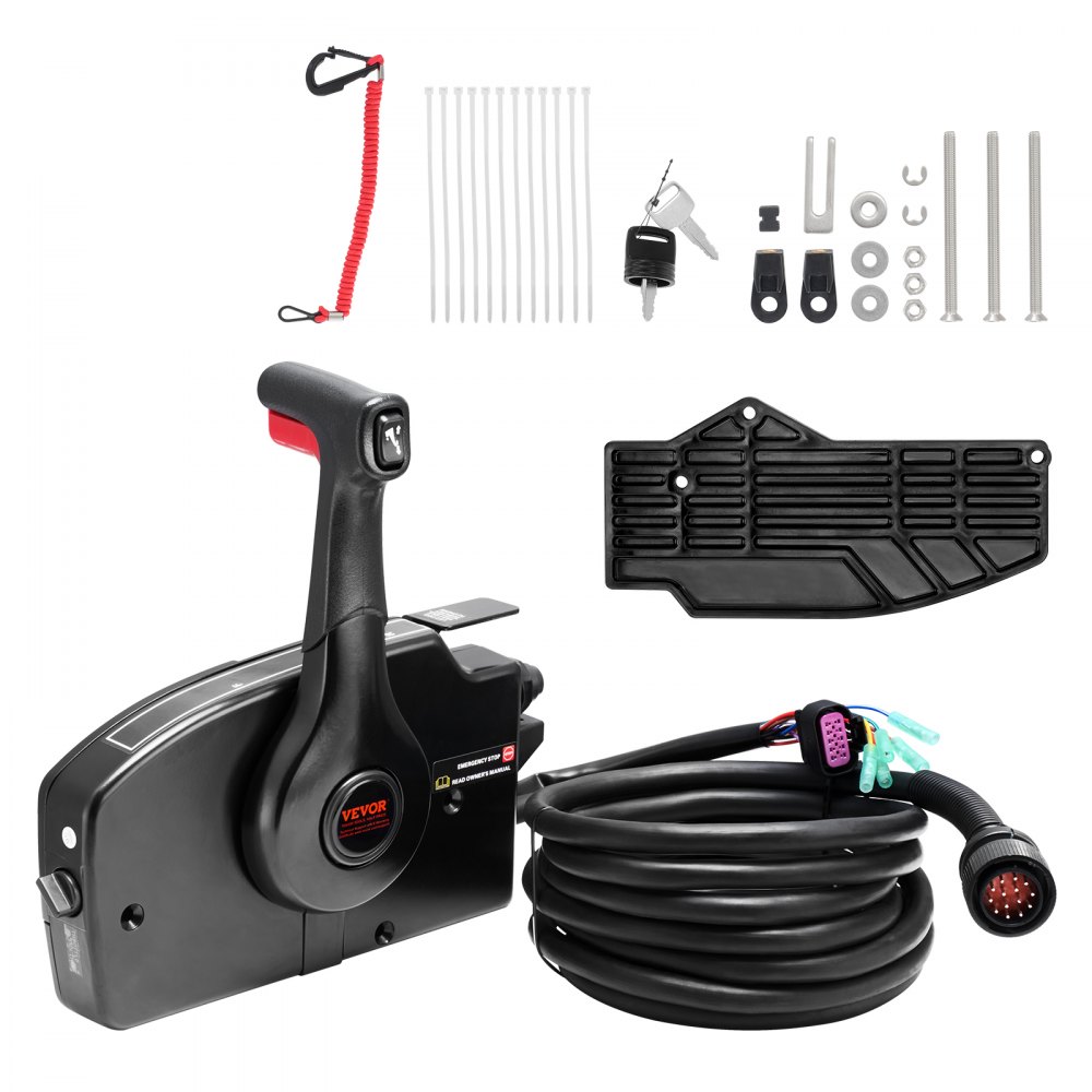 VEVOR Boat Throttle Control, 881170A13 Side-Mounted Outboard Remote Control Box for Mercury PT 4-Stroke, Marine Throttle Control Box with Power Trim Switch, 16.6 ft Harness 14 Pin, and Lanyard - CZSCYMKZQMERTWWASV9