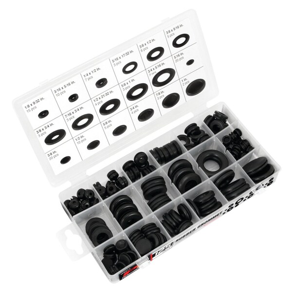 Perform Tool Firewall Grommet Rubber; With Fifteen 1/8 x 9/32 In/ Ten 3/16 x 5/16 In/ Seven 1/4 x 1/2 In/ Three - W5214
