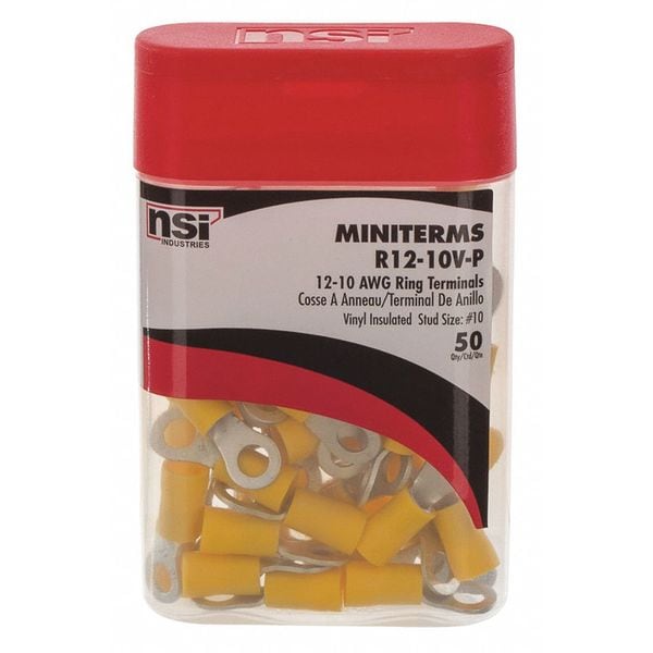 Terminal anular de vinil para cable calibre 12-10 de Nsi Industries con tornillo #10 - R12-10V-P