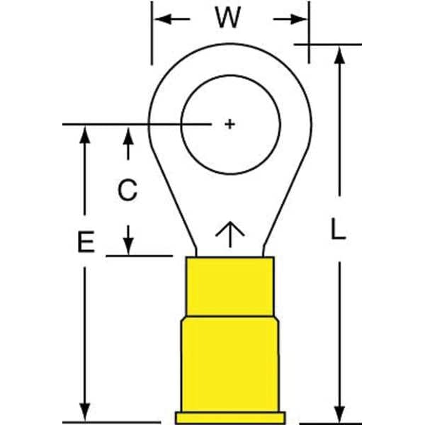 Terminal de anillo de vinilo de 12-10 AWG, 5/16" de espárrago, paquete de 500 - MV10-516R/SK